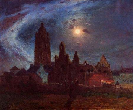 unknow artist The Bourg-de-Batz Church under the Moon